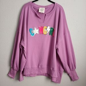 Fantastic Fawn Cowgirl Puffy Letters And Sequin Oversized Tunic Sweatshirt
